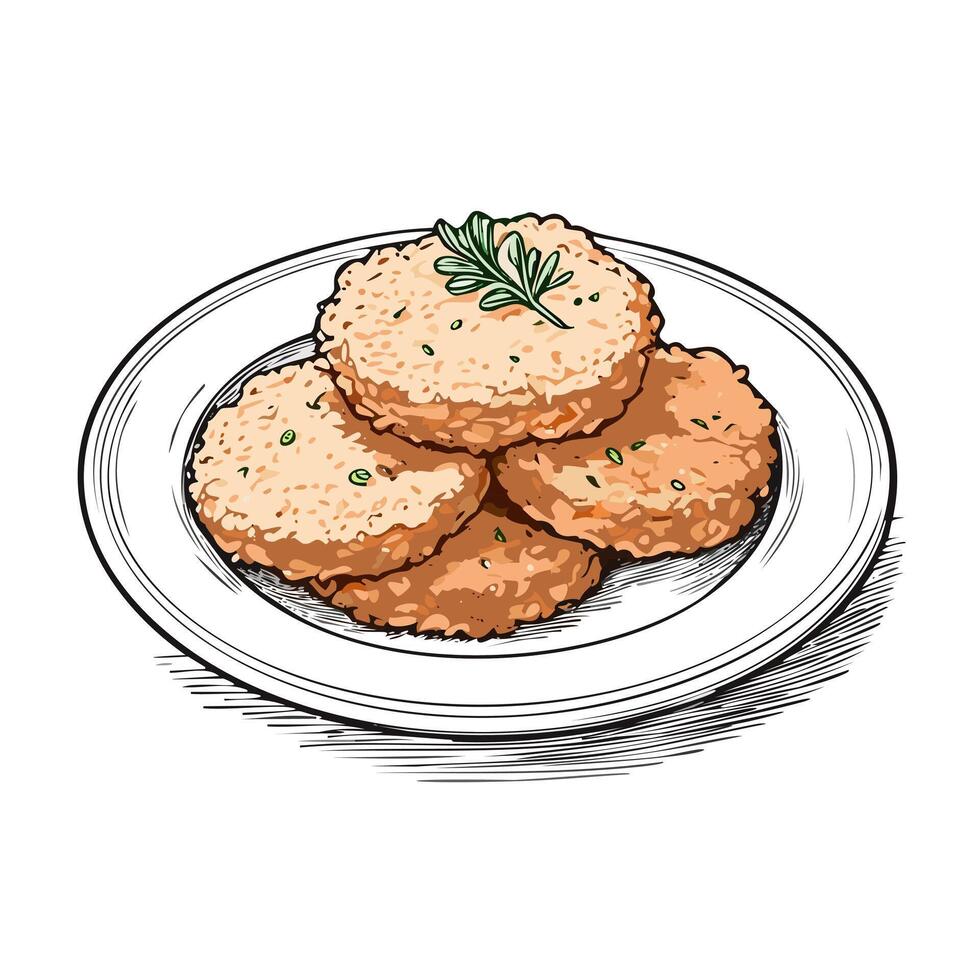 Rissole Food Meal Menu Dish Delicious Cuisine Eat Sketch Style vector