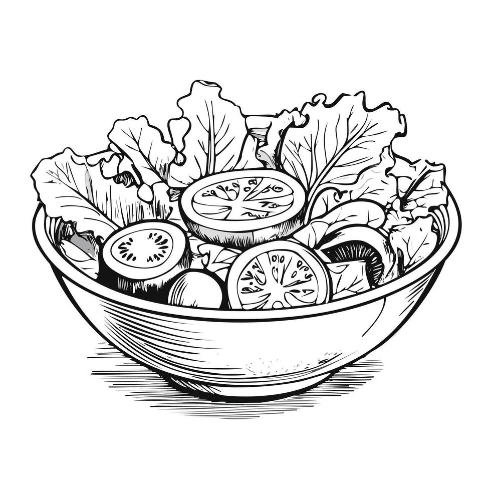 Salad Food Meal Menu Dish Delicious Cuisine Eat Sketch Style vector