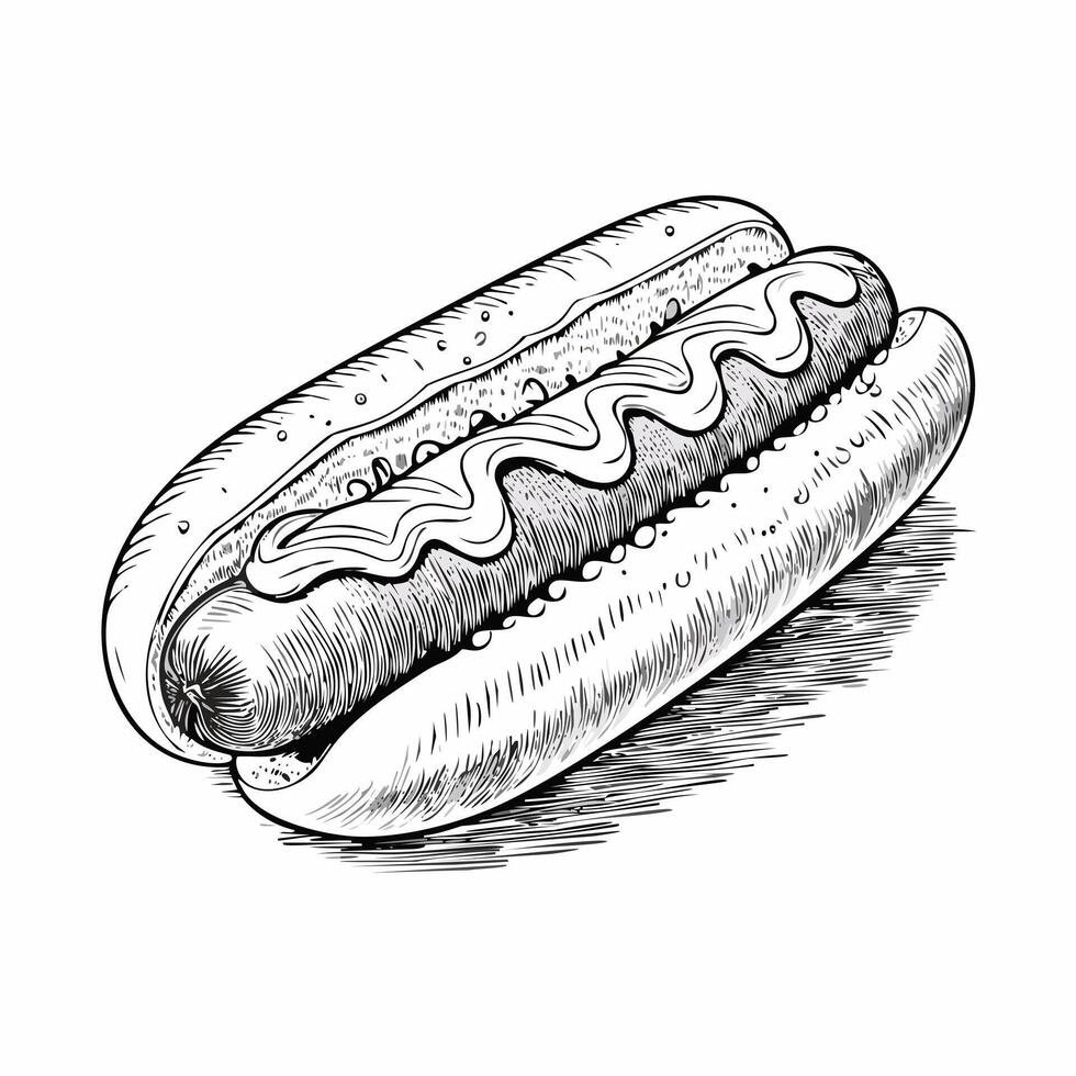 Hot Dog Food Meal Dish Delicious Cuisine Eat Sketch Style vector