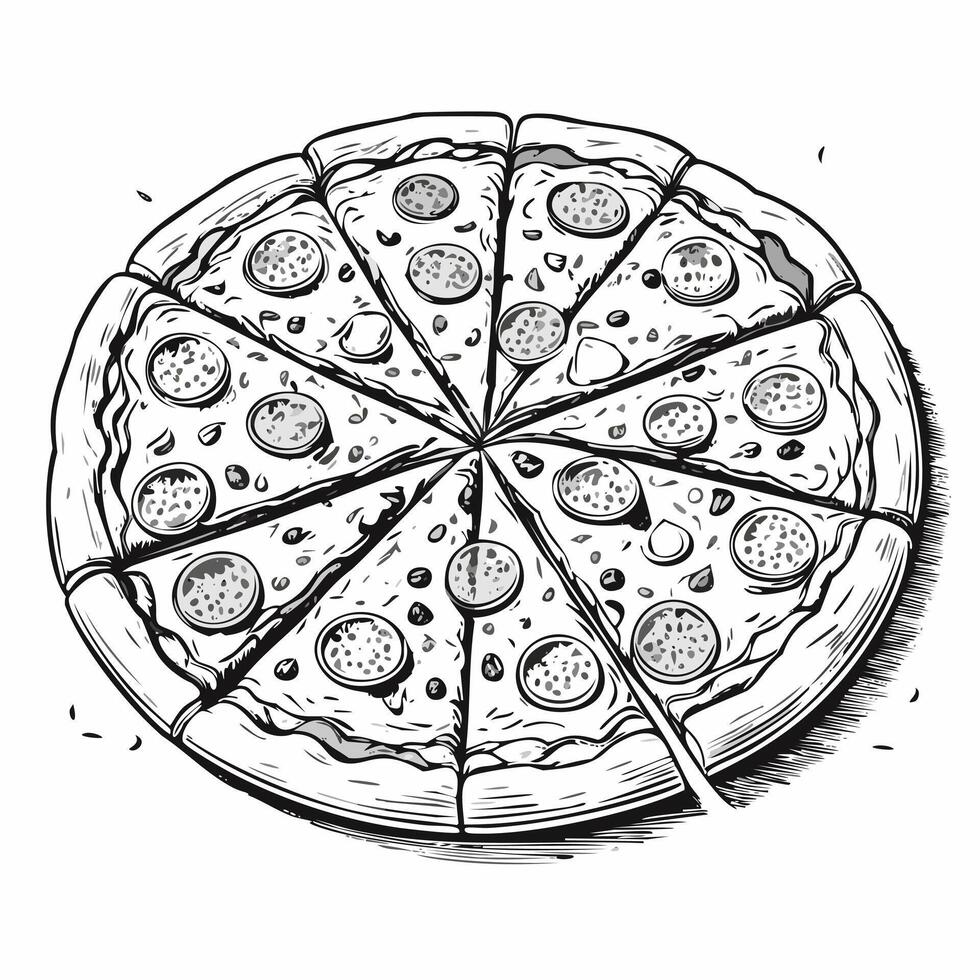 Pizza Food Meal Menu Dish Delicious Cuisine Eat Sketch Style vector
