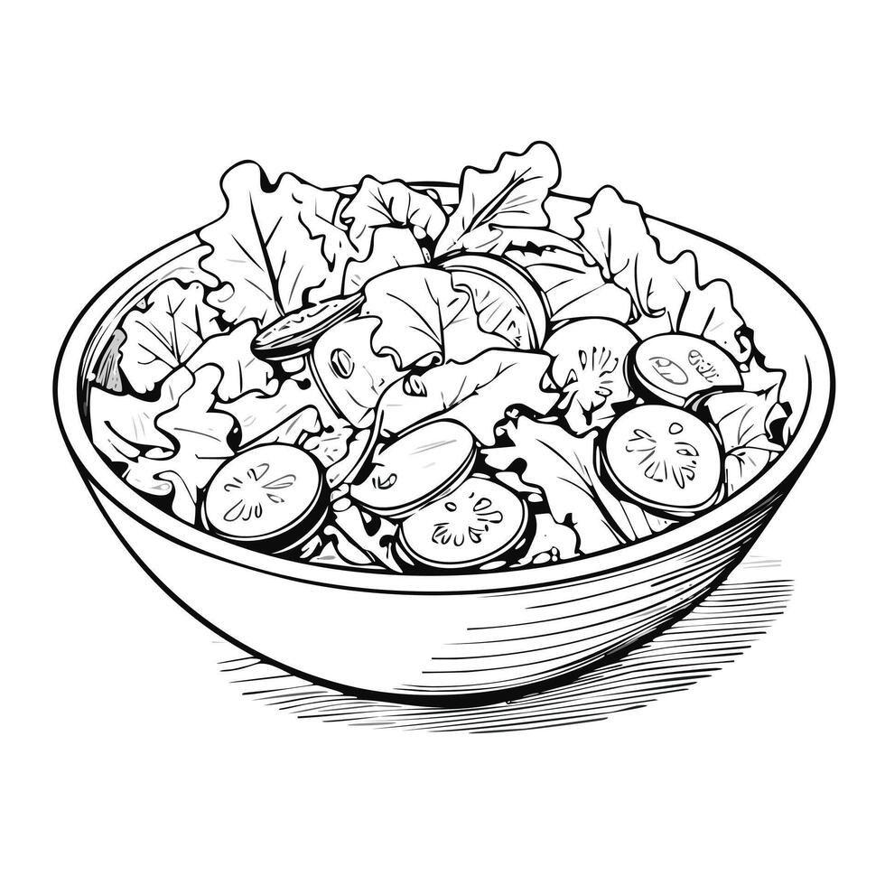 Salad Food Meal Menu Delicious Cuisine Eat Sketch Style vector