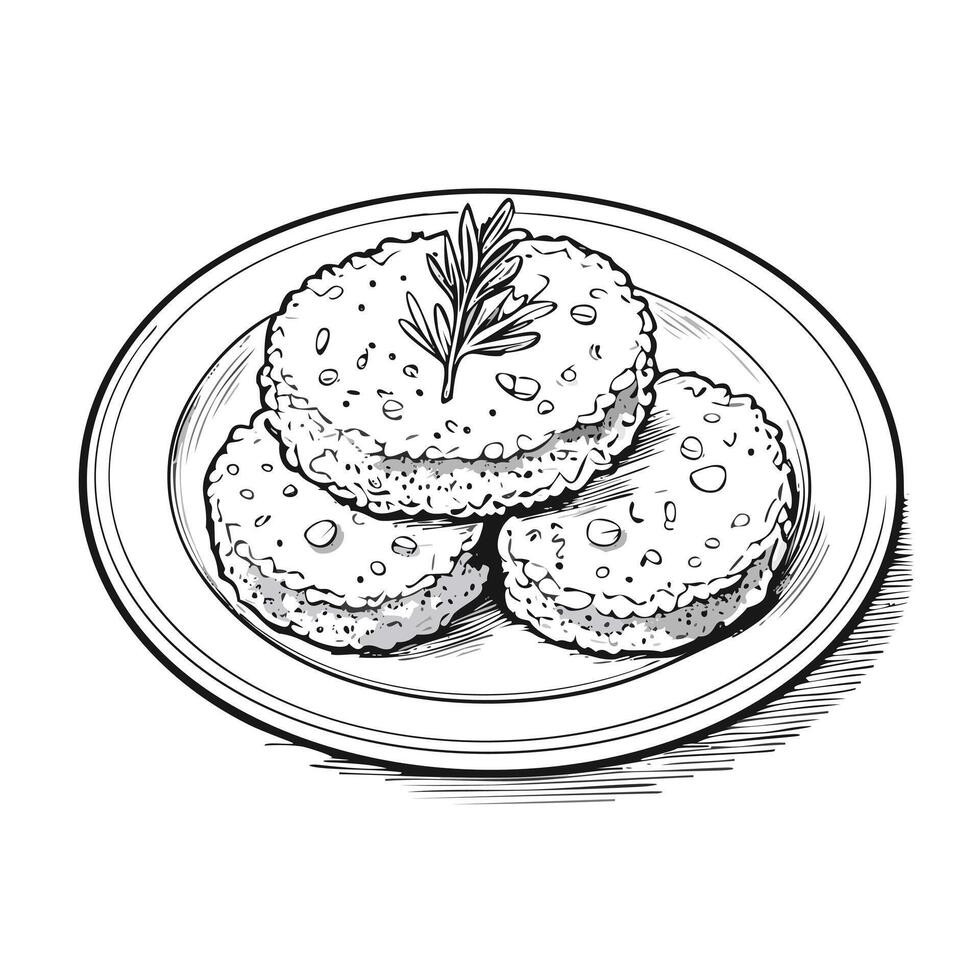 Rissole Food Meal Dish Delicious Cuisine Eat Sketch Style vector