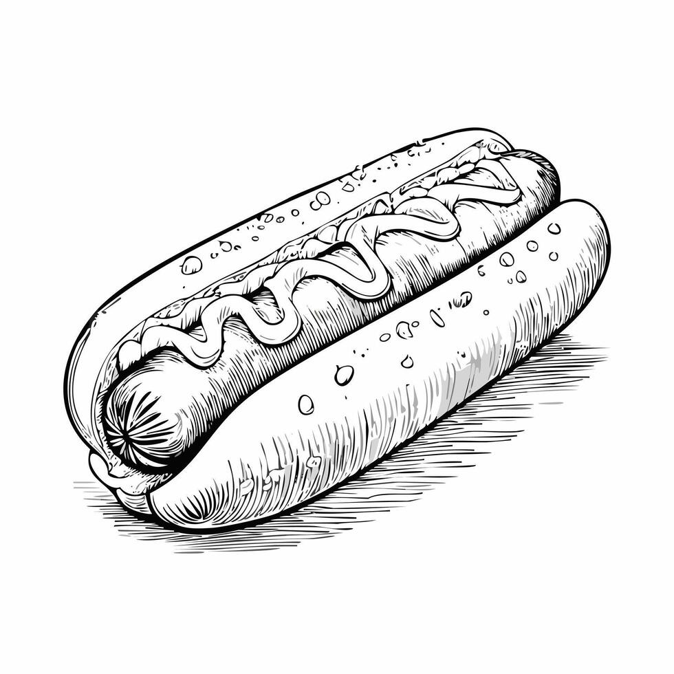 Hot Dog Food Meal Menu Dish Cuisine Eat Sketch Style vector