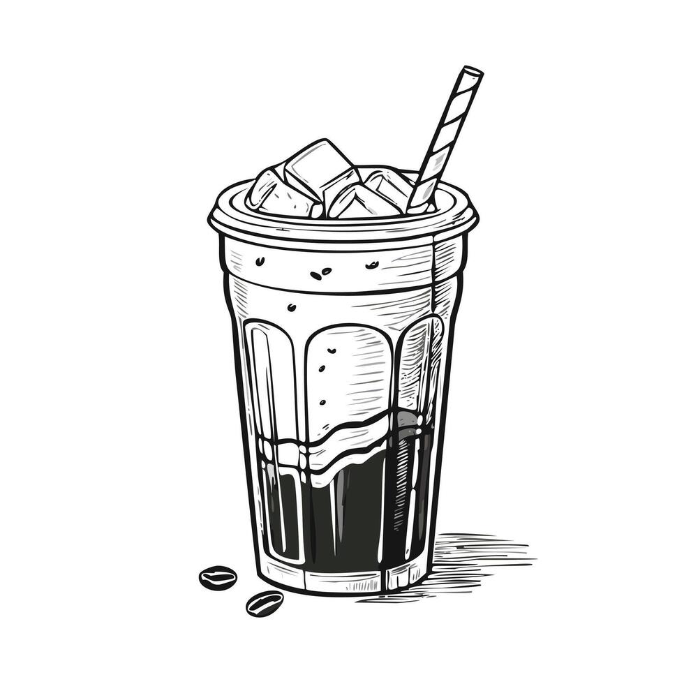 Cold Coffee Drink Beverage Menu Water Sketch Style vector