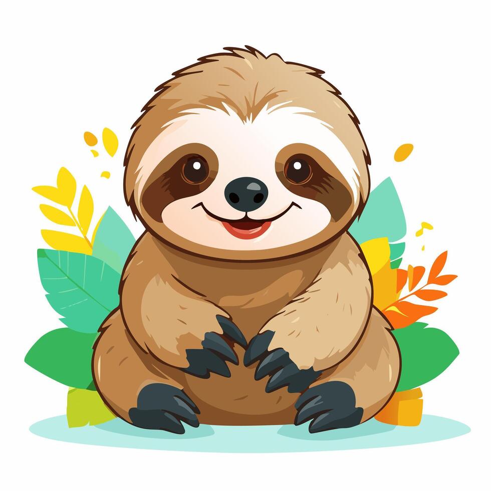 Sloth Cute Small Cartoon Animal Character vector