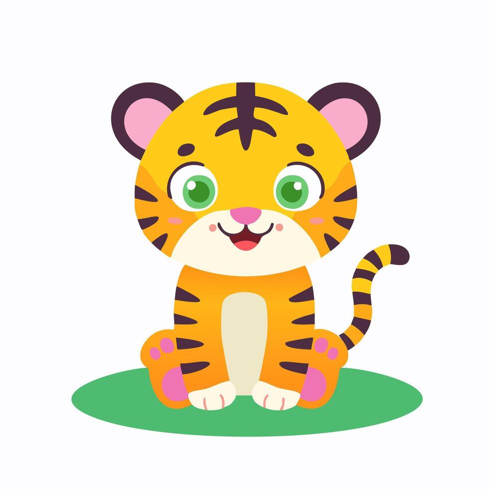 Tiger Cute Small Cartoon Baby Animal Character vector
