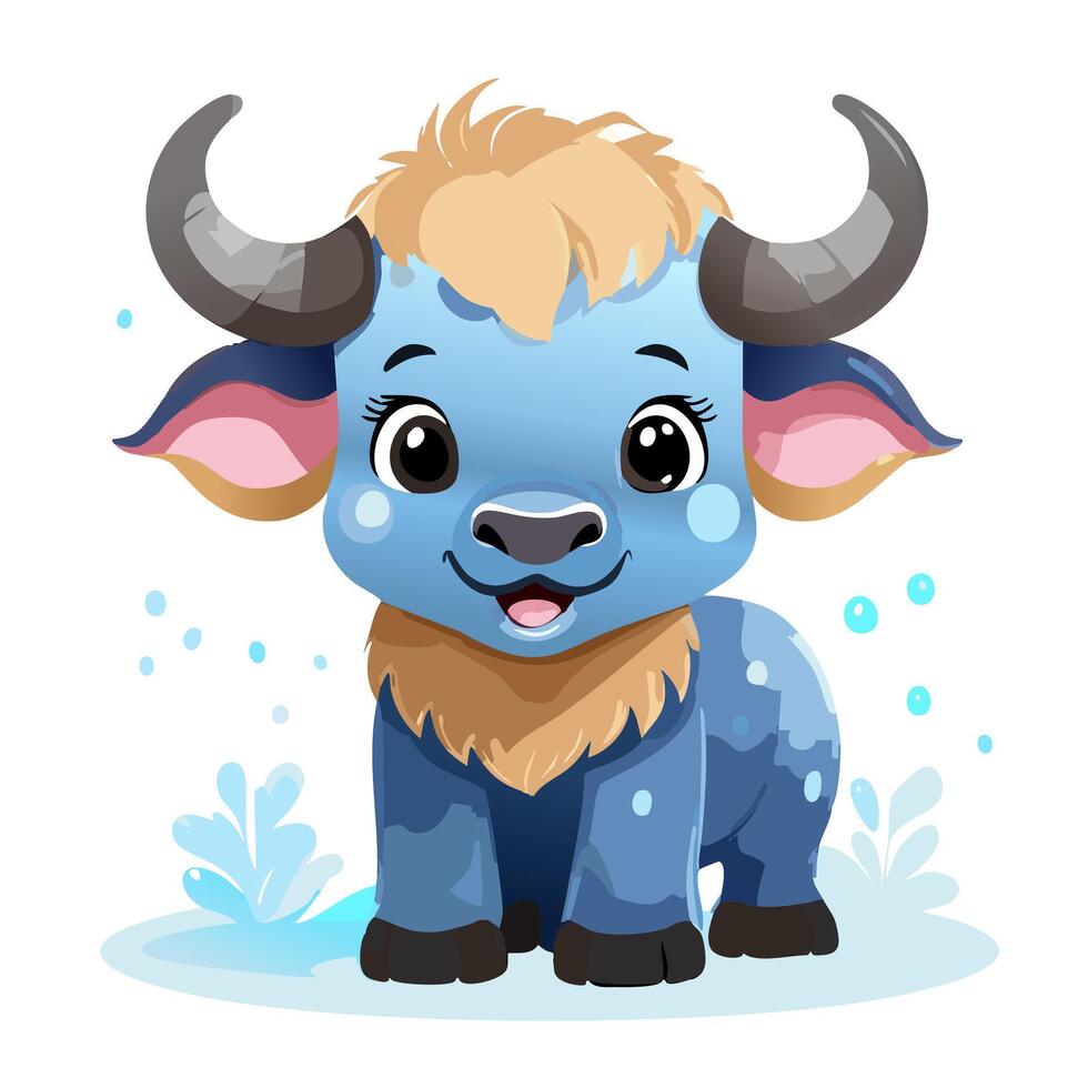 Buffalo Cute Small Cartoon Baby Animal Character vector