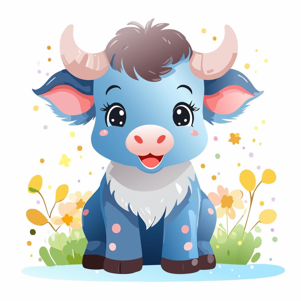 Buffalo Cute Small Cartoon Baby vector