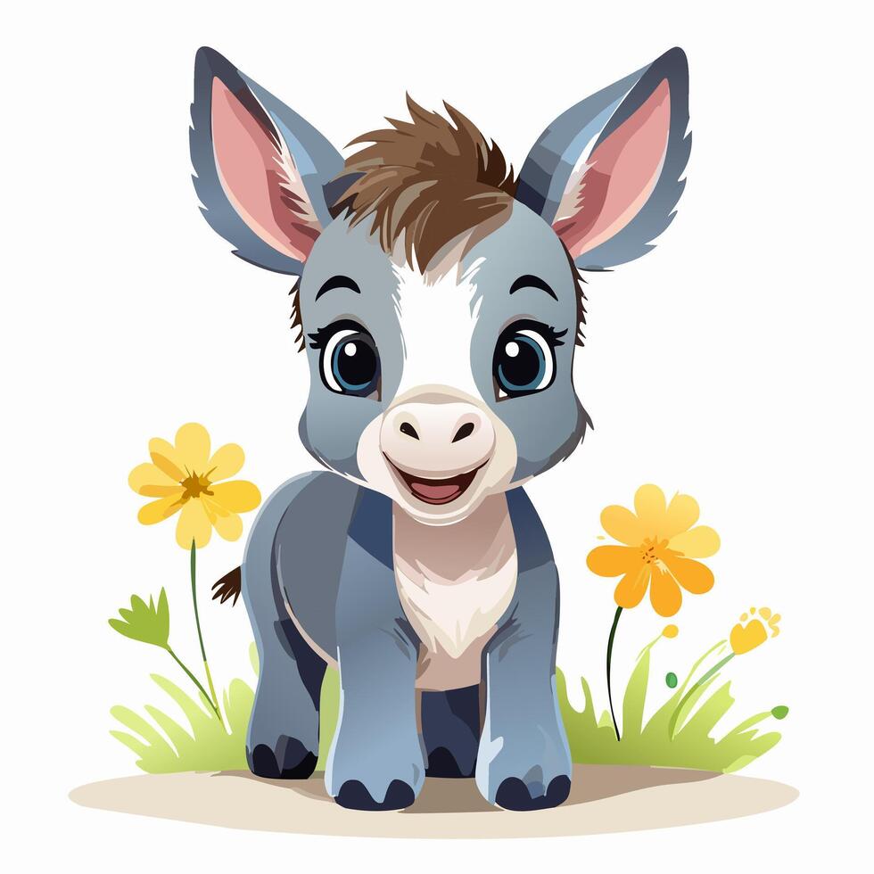 Donkey Cute Small Cartoon Baby Animal vector