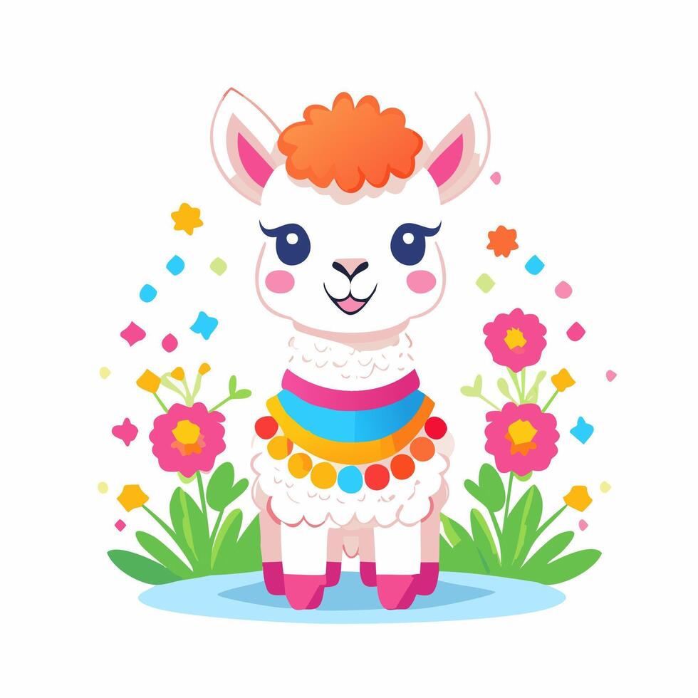 Llama Cute Small Cartoon Animal Character vector