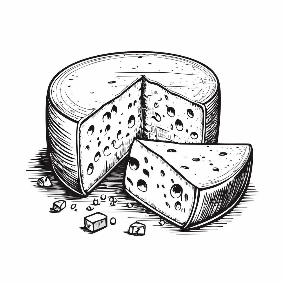 Cheese Food Meal Menu Dish Delicious Cuisine Eat Sketch Style vector