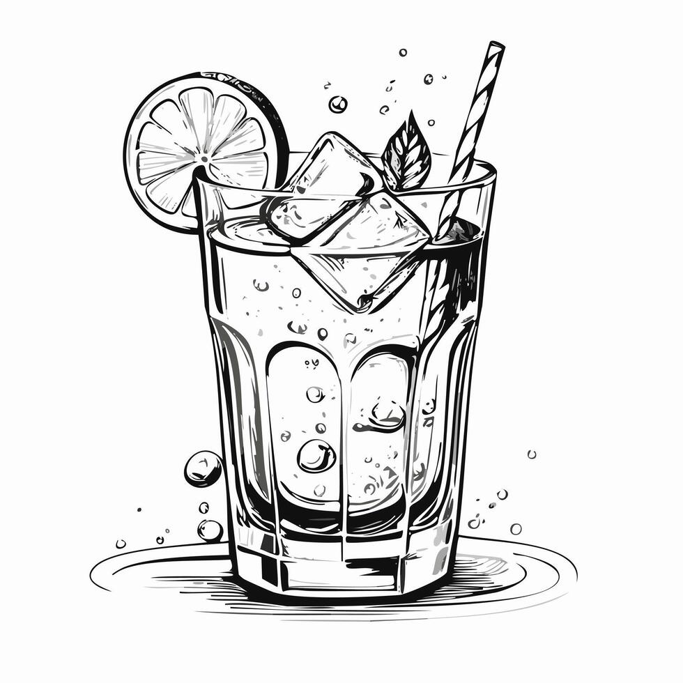 Cocktail Drink Beverage Water Menu Liquid Sketch Style vector