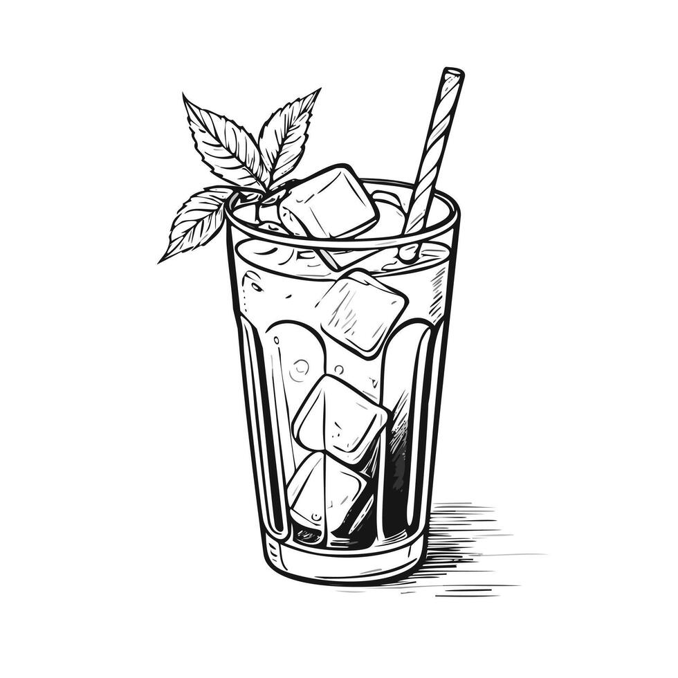 Iced Tea Drink Beverage Menu Water Sketch Style vector