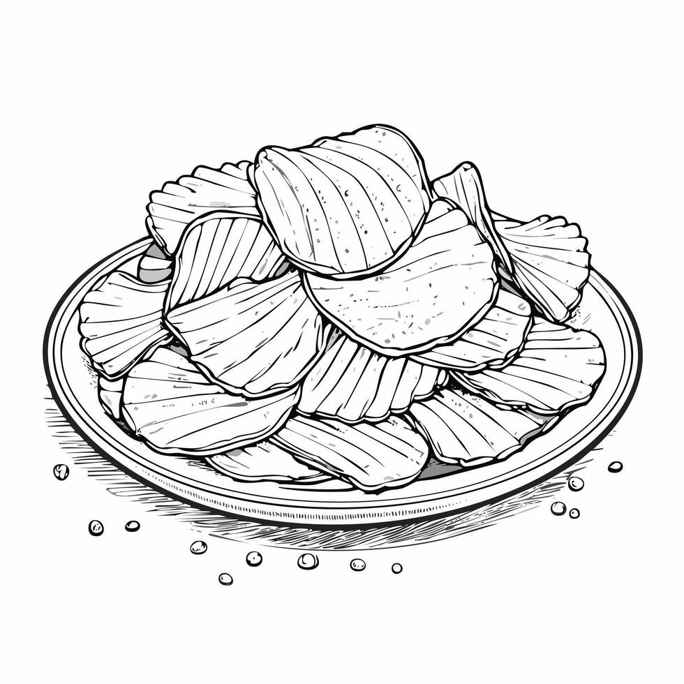 papas fritas comida comida plato delicioso cocina comer bosquejo estilo vector