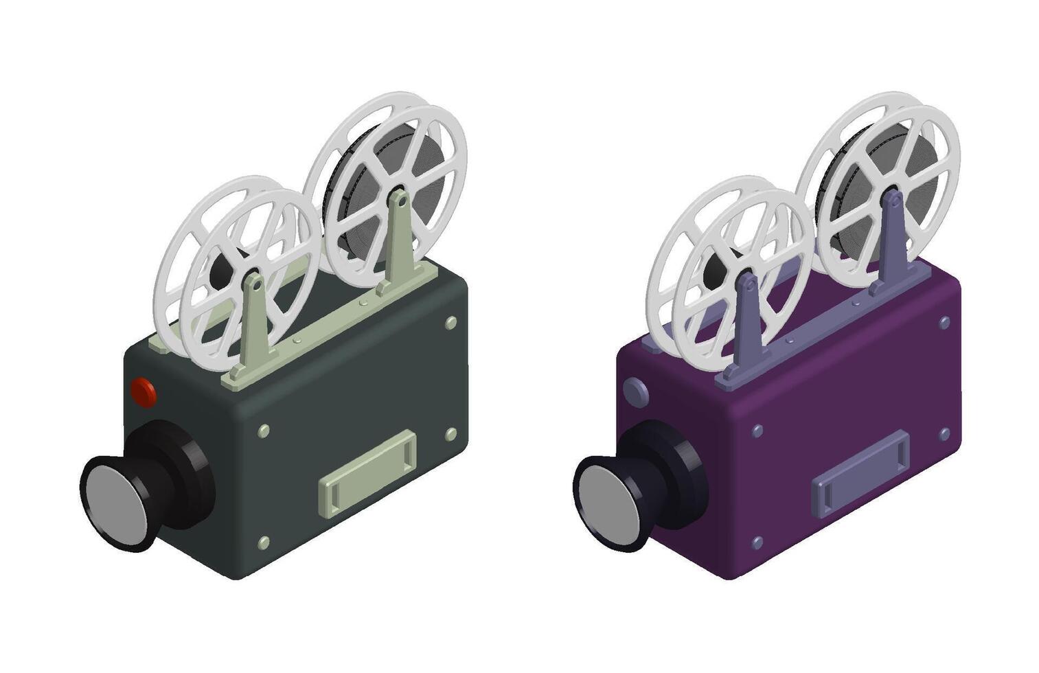 Isometric old camcorder. Filming movie on retro instrument. Film recording of movie. Realistic 3D isolated on white background vector