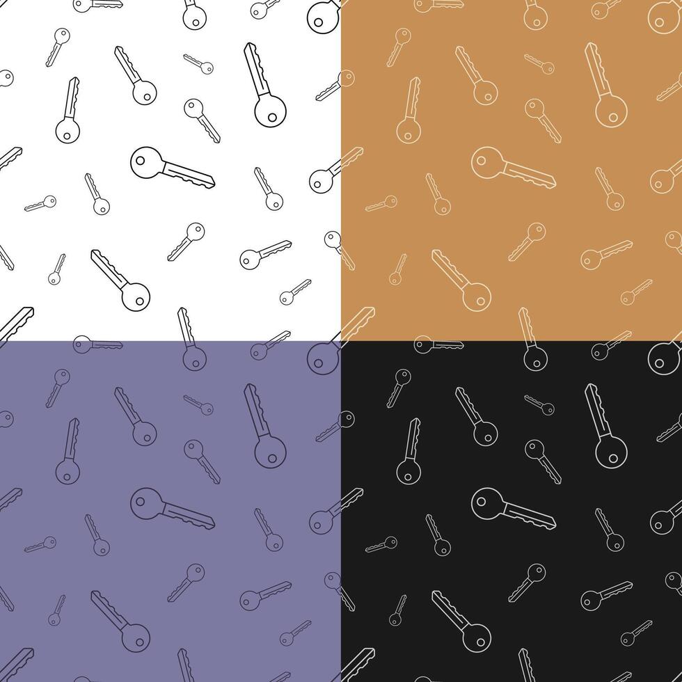 set of seamless patterns with Key to lock front door of building. Ornament for decoration and printing on fabric. Design element. vector