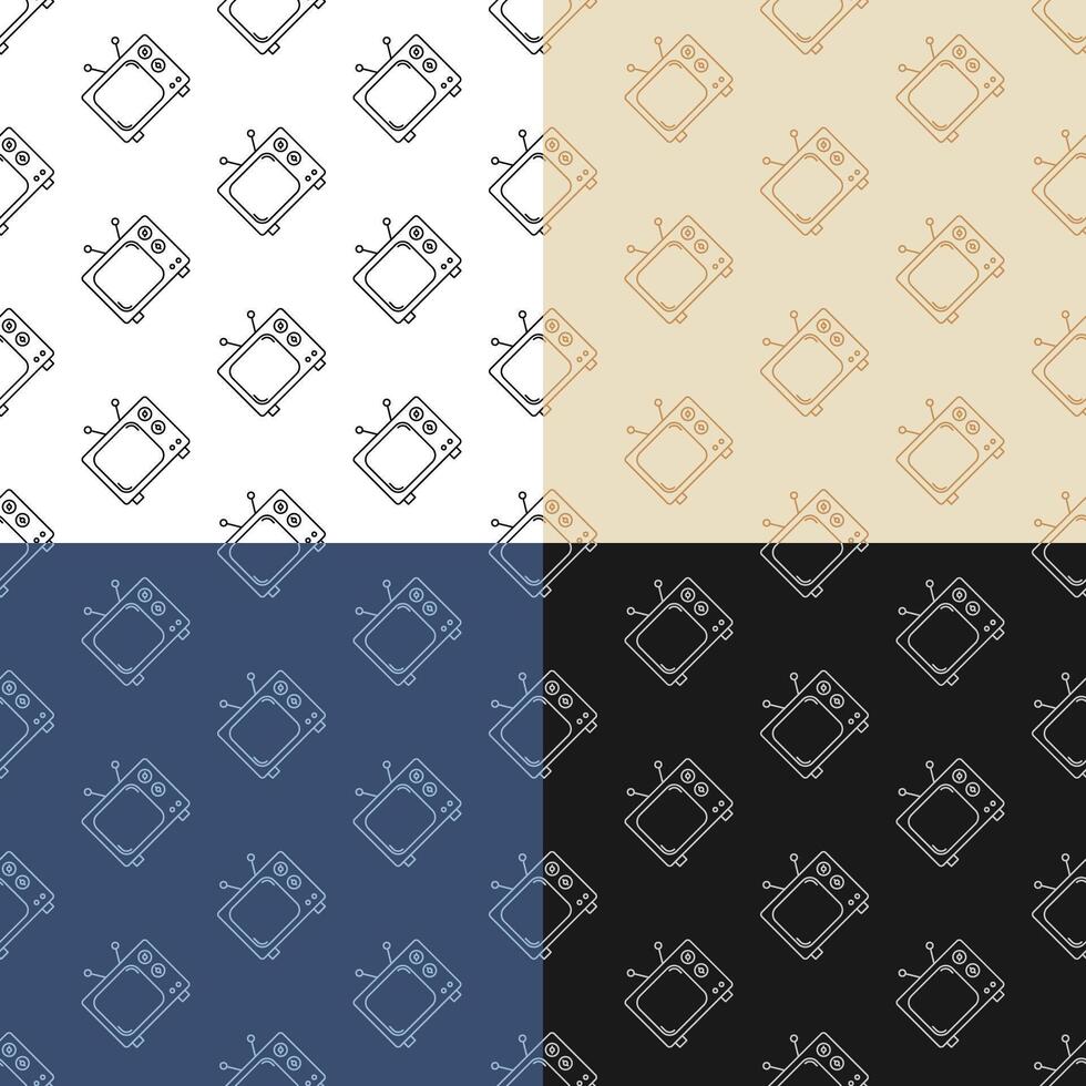 set of seamless patterns with Old wooden TV with antenna. World Television Day 21 November. Ornament for decoration and printing on fabric. Design element. vector