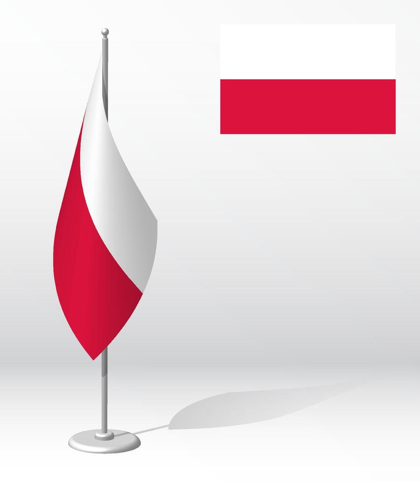 flag of POLAND on flagpole for registration of solemn event, meeting foreign guests. National independence day of POLAND. Realistic 3D on white vector
