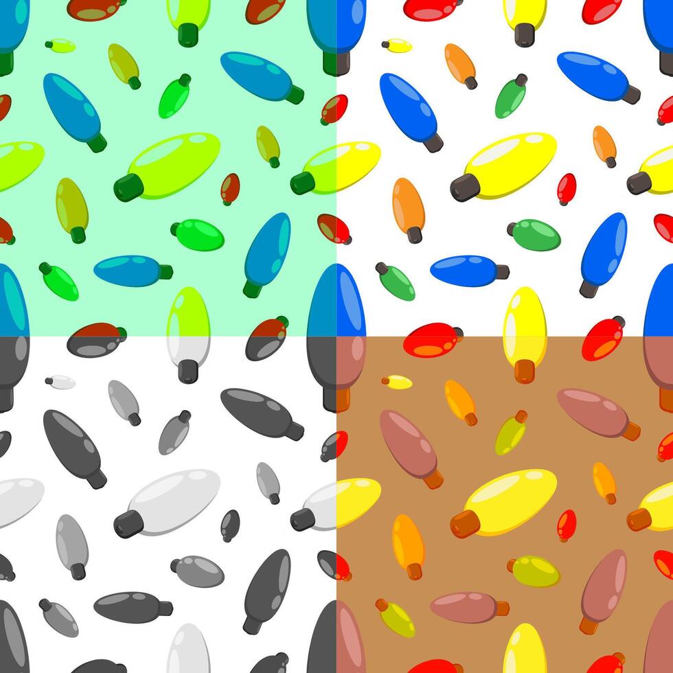 set of seamless patterns with multi colored Christmas lights for garlands. Ornament for decoration and printing on fabric. Design element. vector