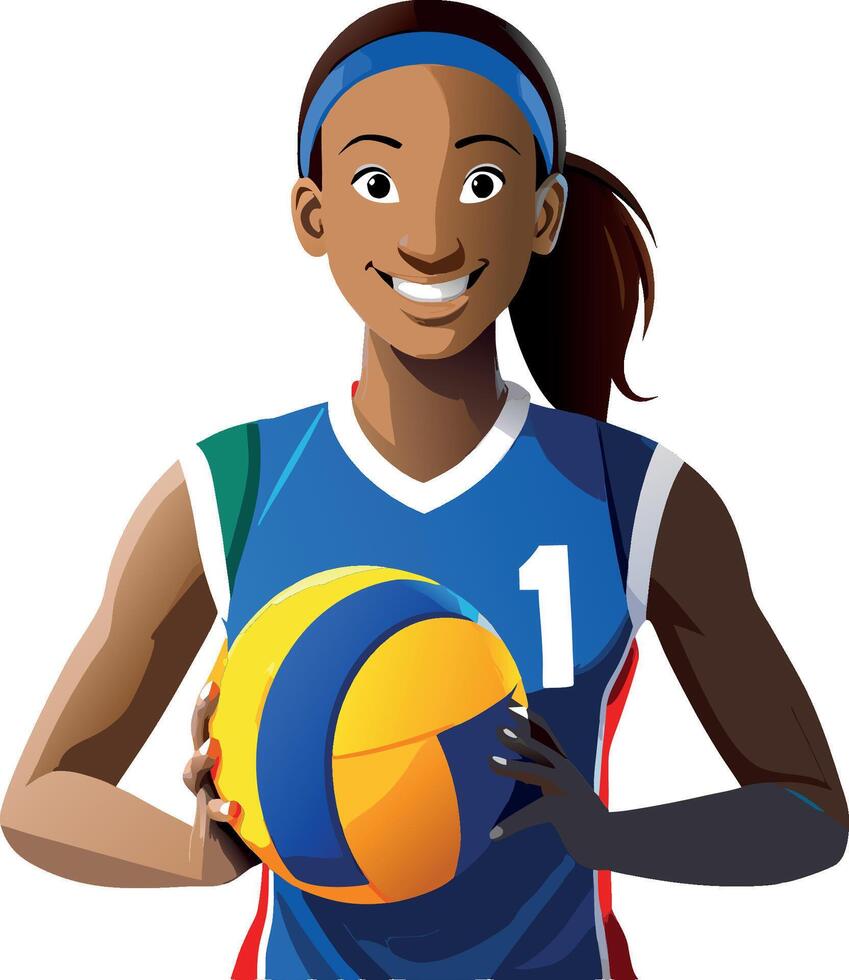 Female volleyball player is holding a volleyball and smiling vector