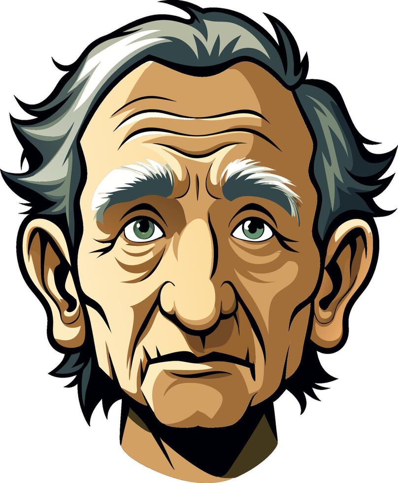Senior man with white beard and grey hair looking forward- vector
