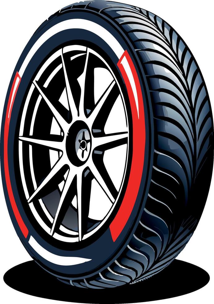 Close-up of a black rubber tire with red and white stripes vector
