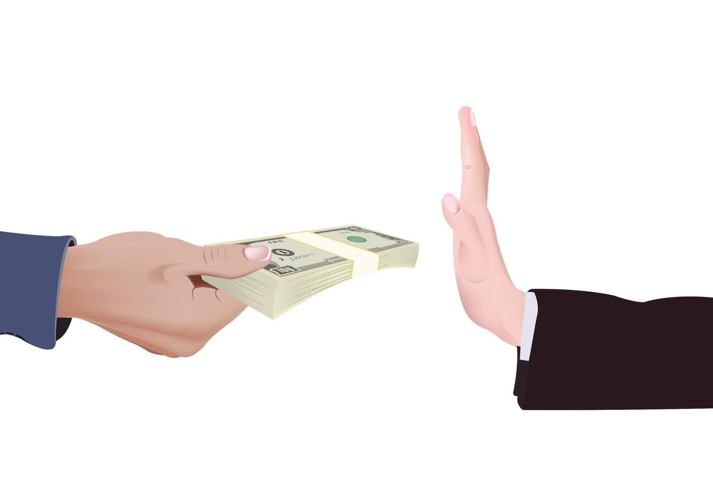 Businessman refusing to take a bribe vector