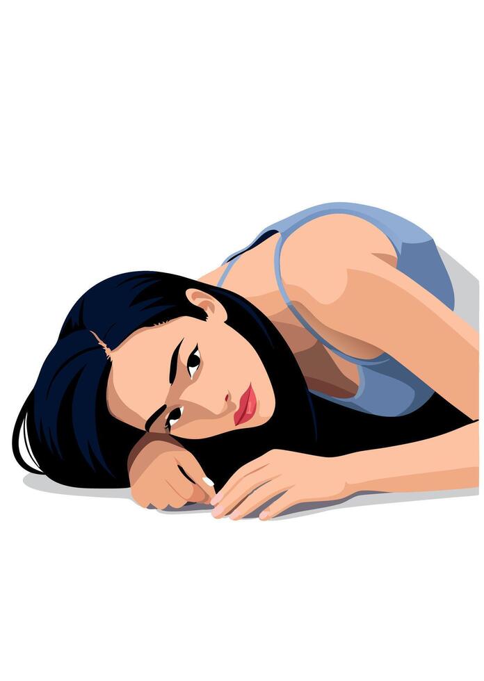 Young woman lying down and resting her head on her hands- vector
