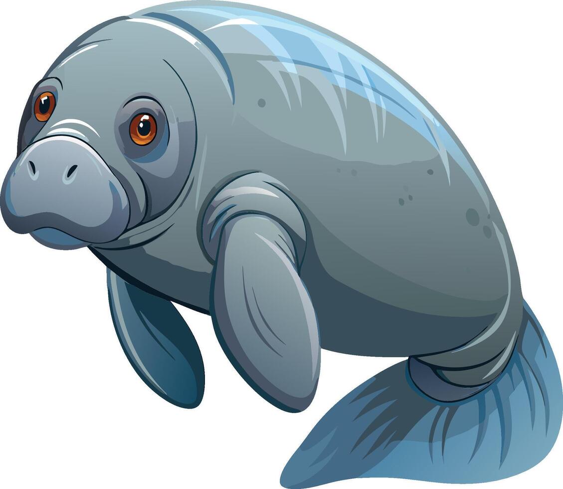 Cute manatee swimming peacefully in blue water- vector