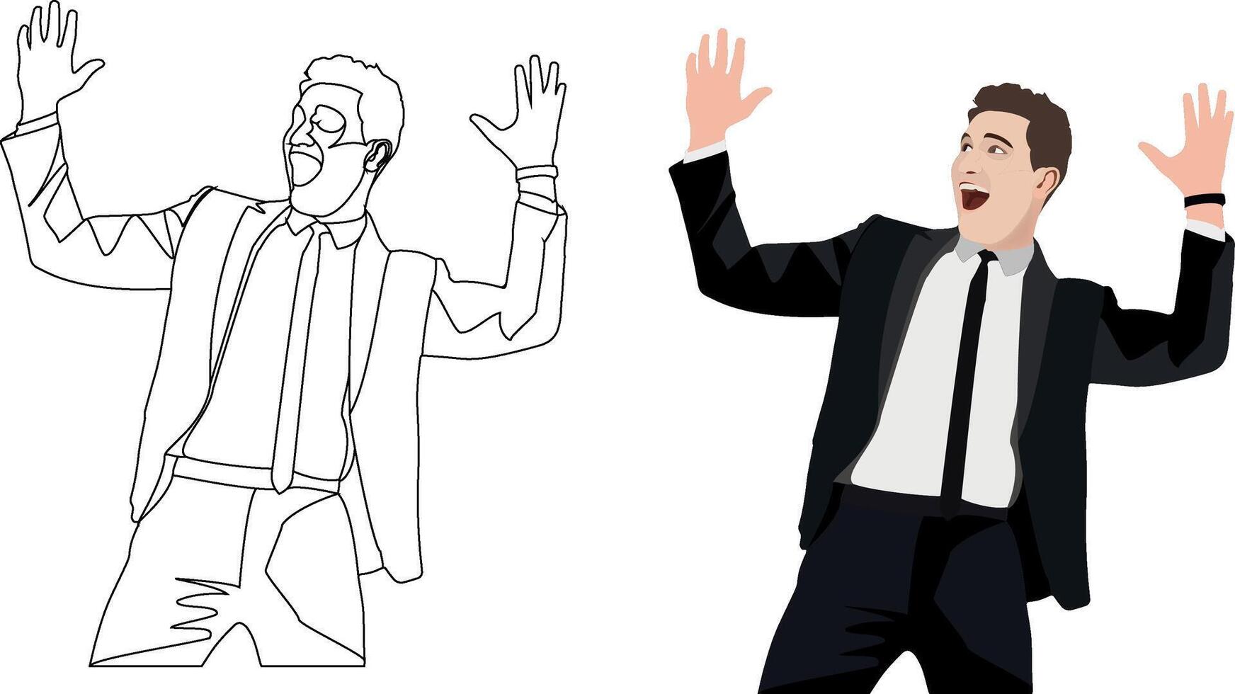 Frightened man raising his hands and shouting- vector