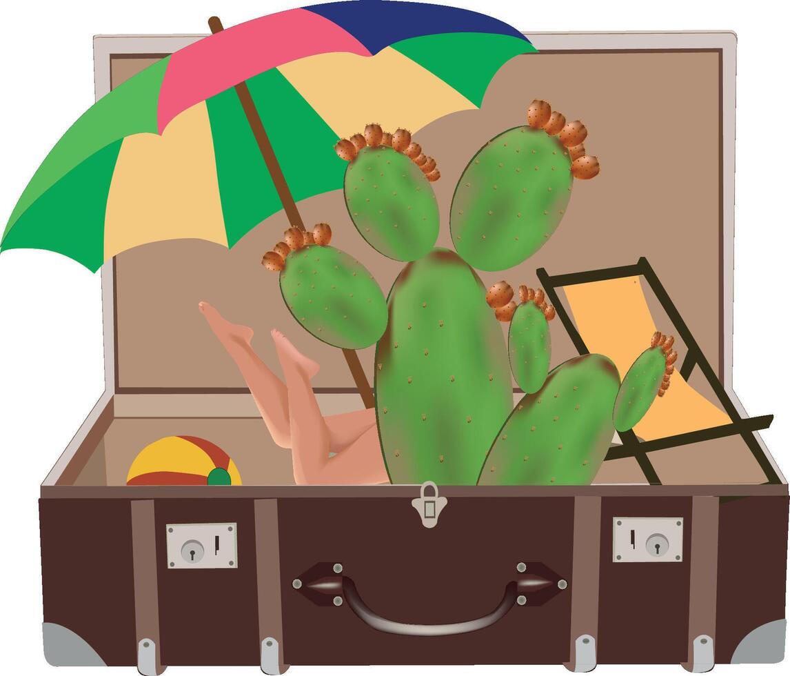 suitcase ready for summer departure beach holiday- vector