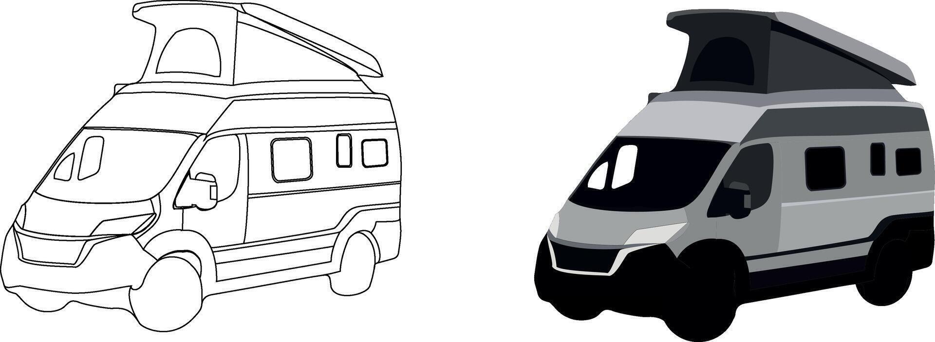 Small camping van with lifting roof-Small camping van with lifting roof- vector