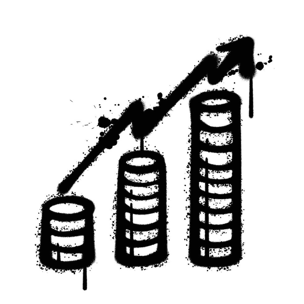 Black and White Graffiti Spray Painted graph gold coin on white background vector