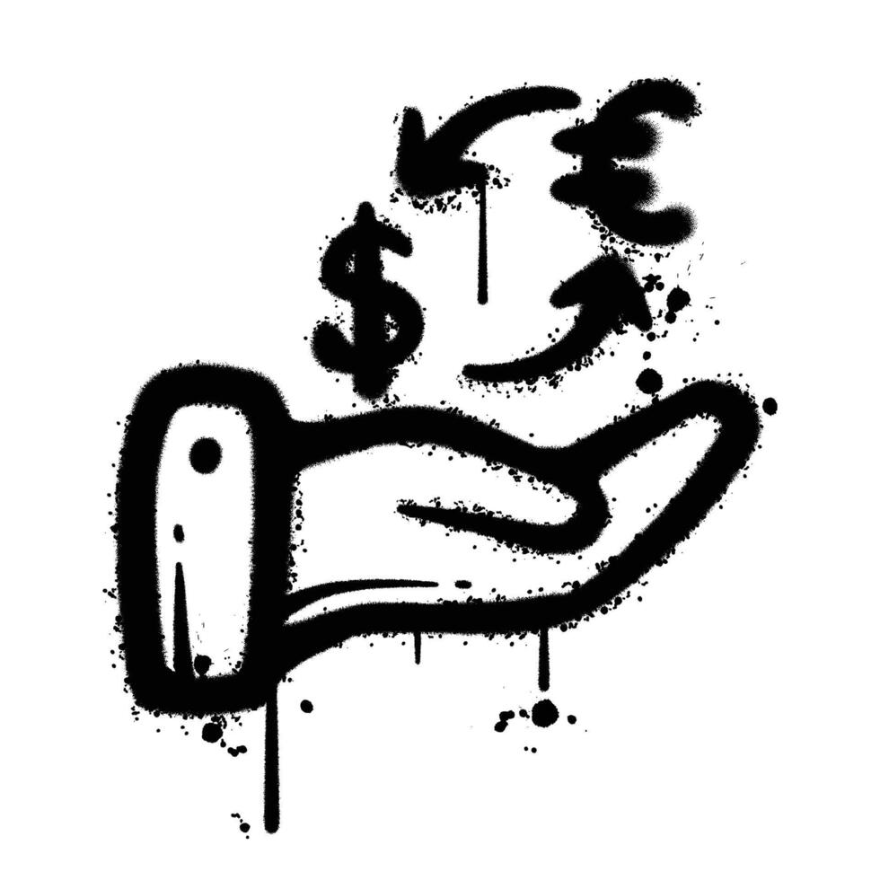 Black and White Graffiti Spray Painted money transfer icon on white background vector
