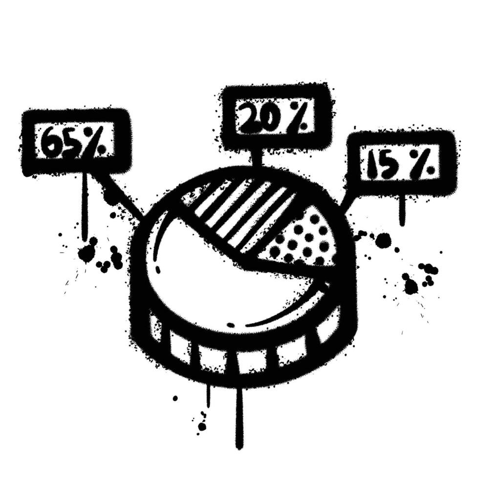 Black and White Graffiti Spray Painted pie chart on white background vector