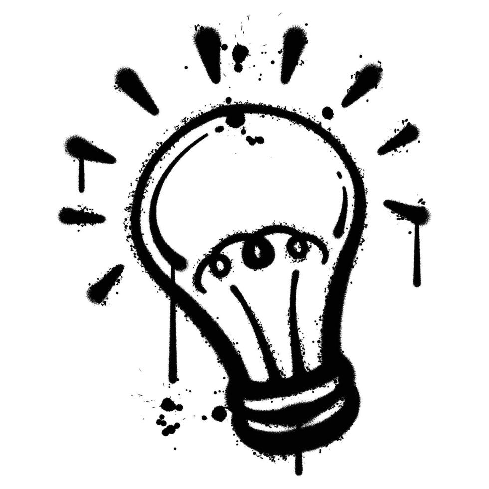 Black and White Graffiti Spray Painted light bulb on white background vector