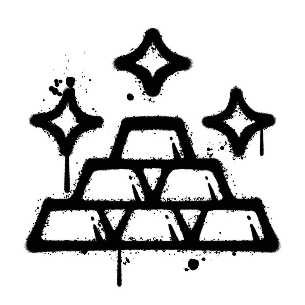 Black and White Graffiti Spray Painted gold bar on white background vector