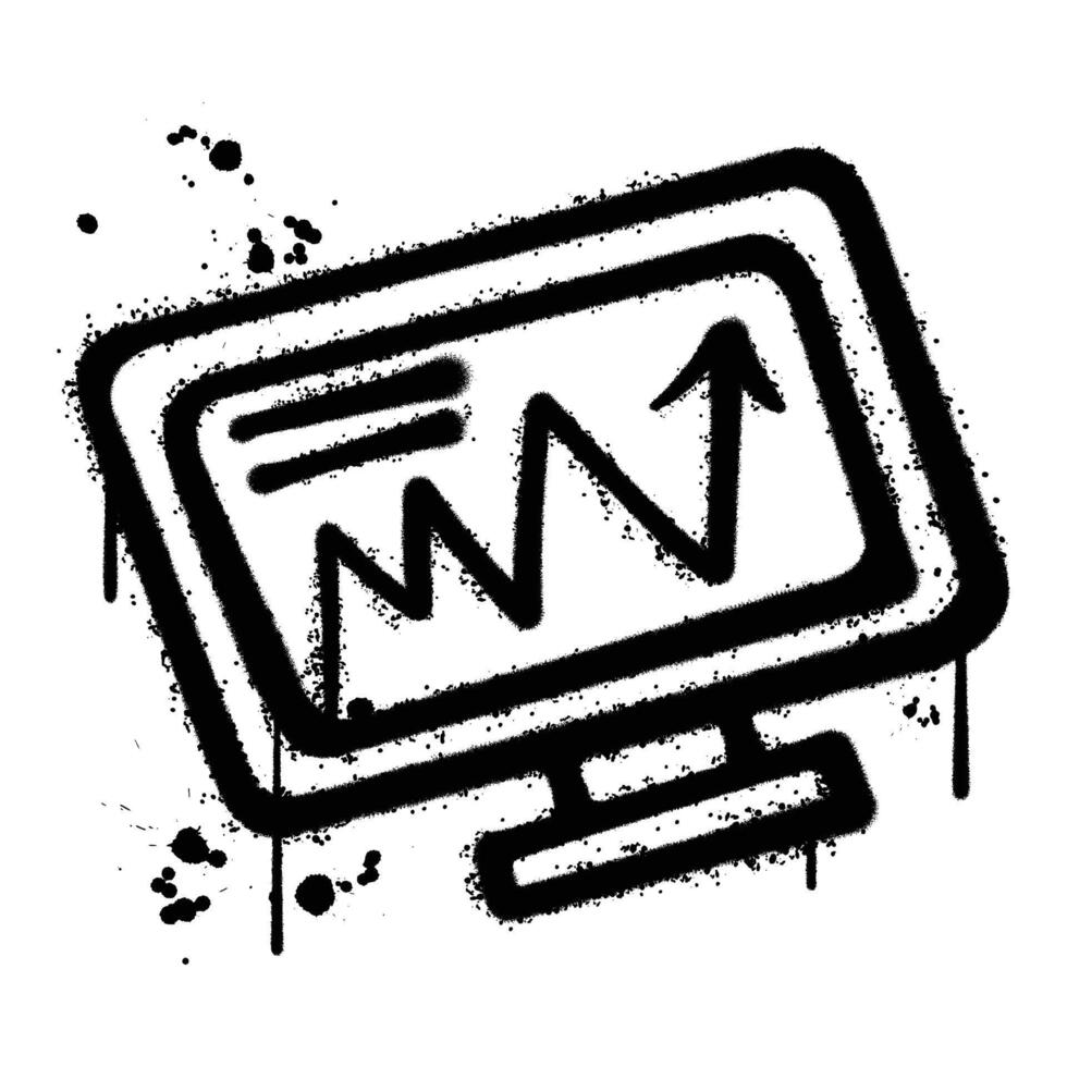 Black and White Graffiti Spray Painted computer monitor on white background vector