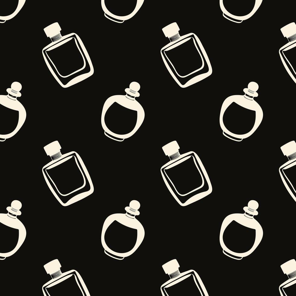 Dark pattern of various perfume contour bottles, perfect for cosmetic design projects or fashion layouts and packing. vector