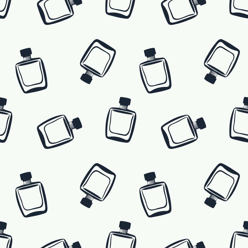 pattern of outline silhouettes of bottles of mens perfume in dark blue on a light background, for packaging. Fathers Day. vector