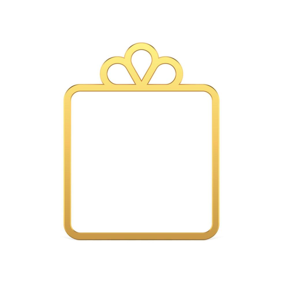 Simple luxury glossy metallic contour gift box shape Christmas tree toy for festive congrats decor vector