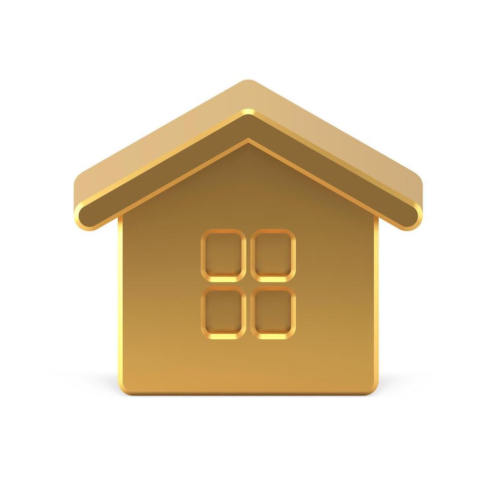 Realistic luxury golden hut with triangle roof and window 3d isometric illustration vector