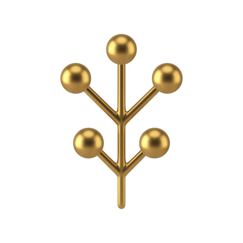 Decorative Christmas golden metallic tree branch toy with berries realistic illustration vector