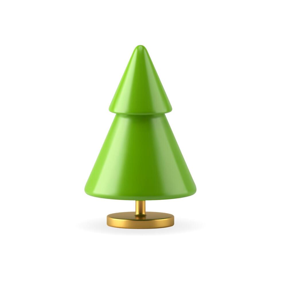 Minimalistic green tree isometric figure on golden rack for interior decorative design 3d vector