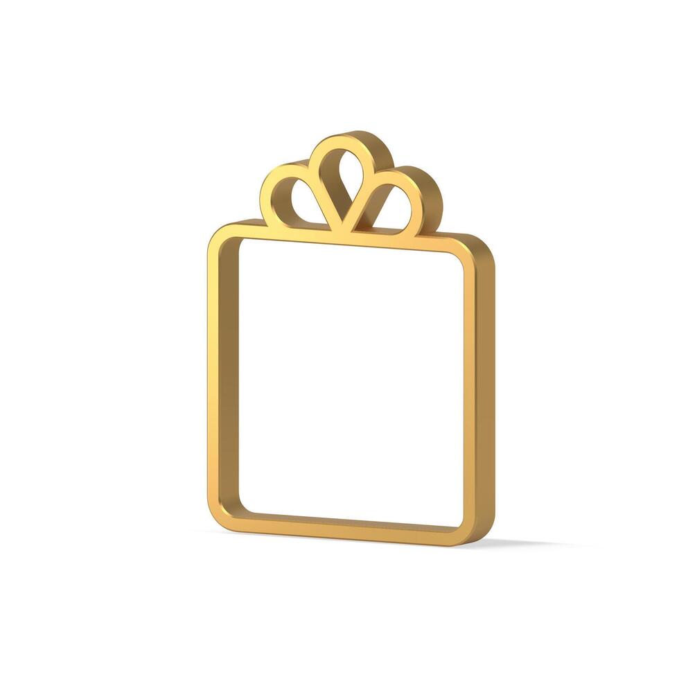 Luxury golden contoured golden gift box shape with bow decorative isometric design 3d template vector