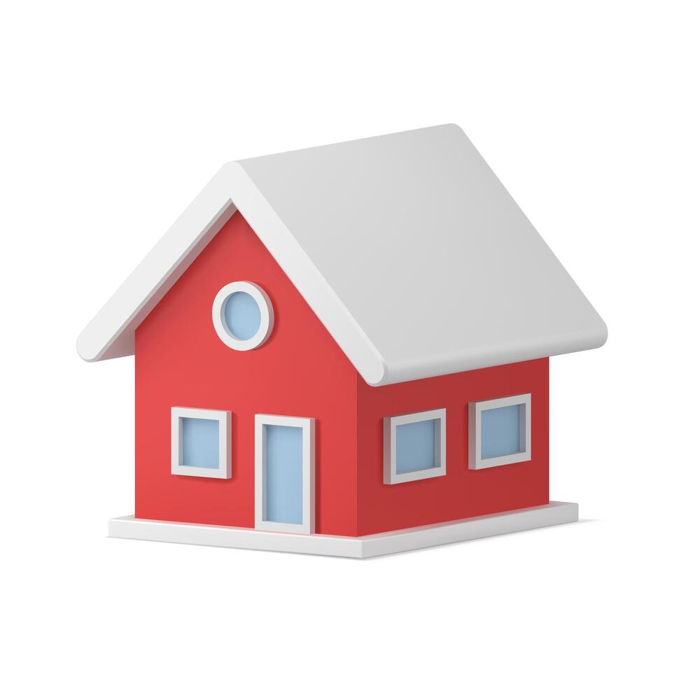 Traditional cozy Christmas tree decor red private house with white roof isometric realistic toy vector