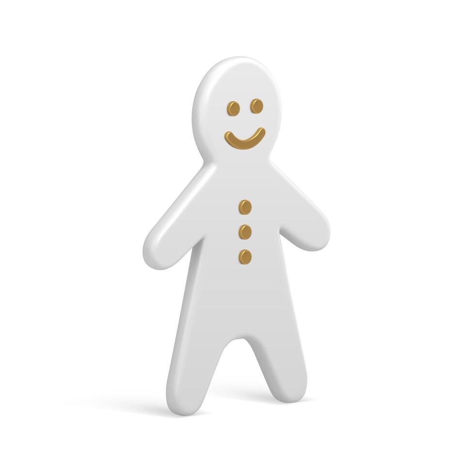 White elegant smiling gingerbread man traditional shape Christmas character 3d template vector