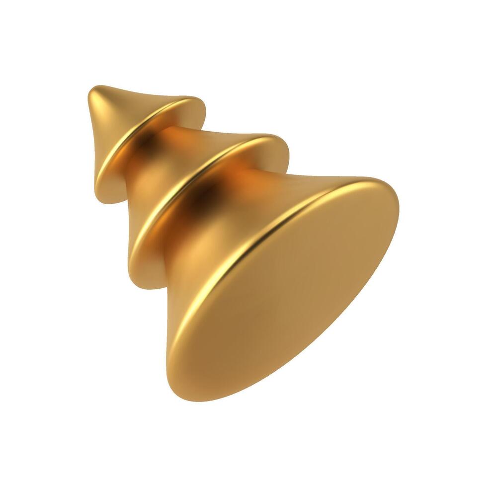 Luxury golden Xmas spruce bright glossy surface diagonal isometric 3d illustration vector