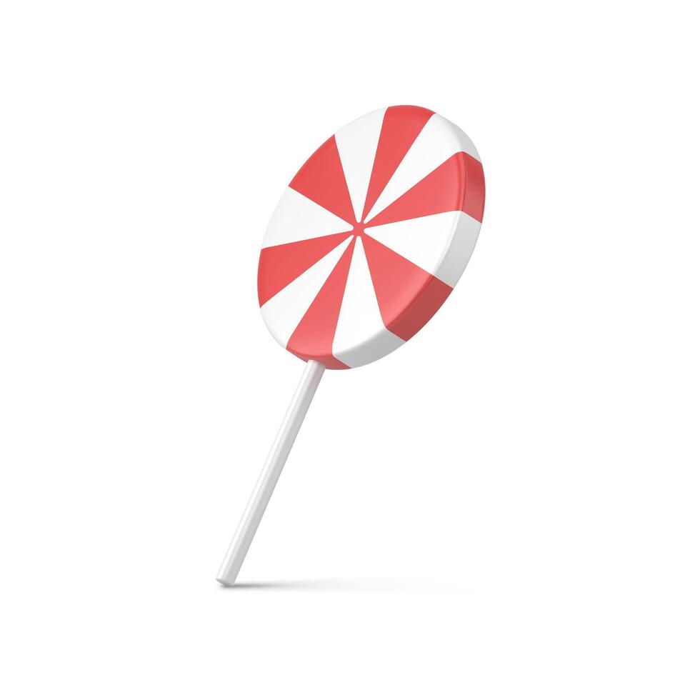 Twisted glossy lollipop red and white stripe stick for Christmas tree decor Xmas illustration vector