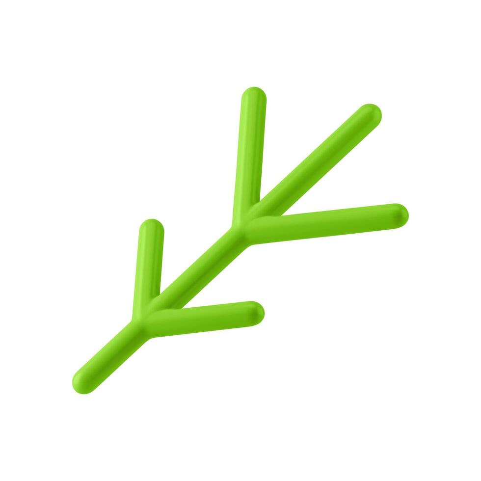Glossy minimalistic green tree branch with sticks decorative design 3d realistic illustration vector